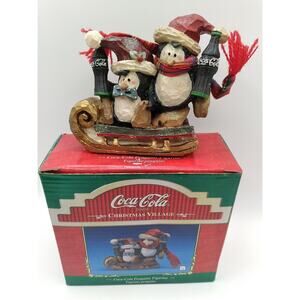 COCA-COLA CHRISTMAS VILLAGE - PENGUINS 4" Figurine Sled Coke Boxed